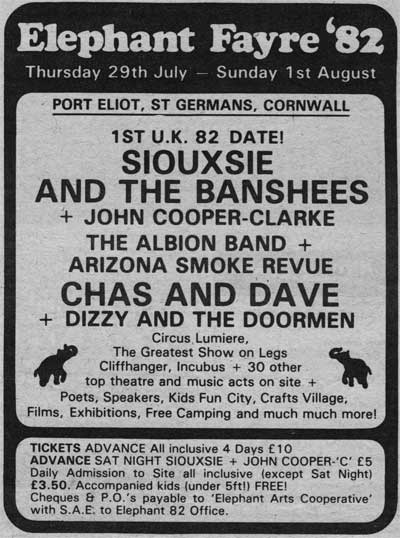 July 29th August 1st 1982 Siouxsie and the Banshees